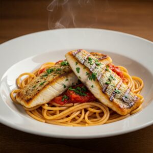 Spaghetti with Grilled Mackeral